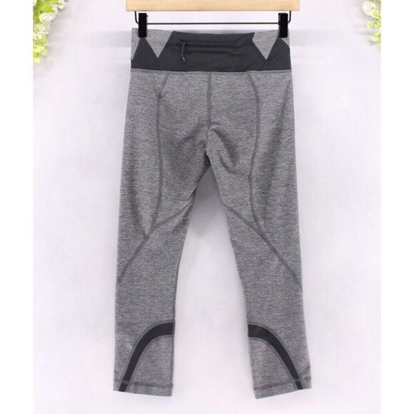Lululemon Women's Run Inspire Crop Leggings Gray Black Low Rise Zip Pocket Sz 4 - Picture 2 of 9